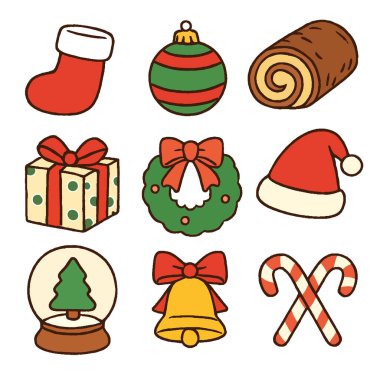 A christmas stocking ornament yule log gift wreath santa hat snow globe bell candy cane