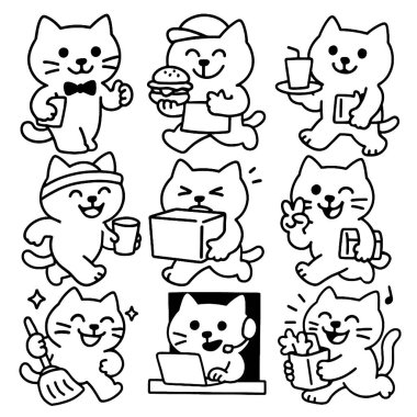 Kedi çizgi film üniforması. İçinde siyah beyaz bir nesne barındırıyor.