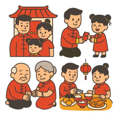 Aile geleneklerini kutluyoruz, yemeğimizi paylaşıyoruz ve bayramlık kıyafetlerimizi giyip hediyelerimizi veriyoruz.