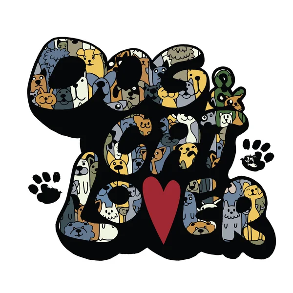 El Doodle köpek ve kedi metin çizimi — Stok Vektör