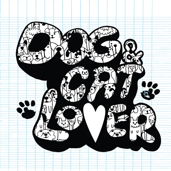 Ruční kresba Doodle pes a kočka Text — Stockový vektor