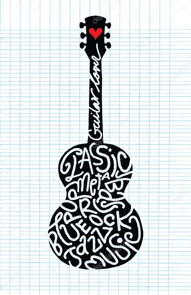 Hand drawing Doodle acoustic guitar,Flat Design — Stock Vector