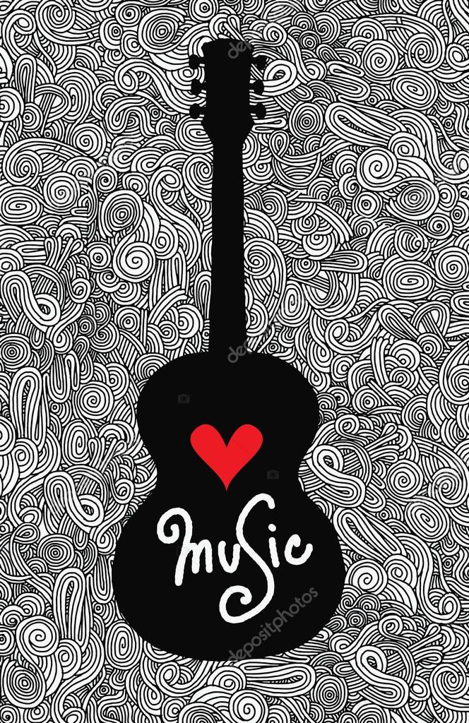 Hand drawing Doodle acoustic guitar,Flat Design — Stock Vector