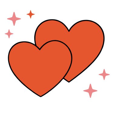 Pembe parıltılarla örtüşen iki kırmızı kalp, aşkı, aşkı ve sevgiyi simgeliyor.