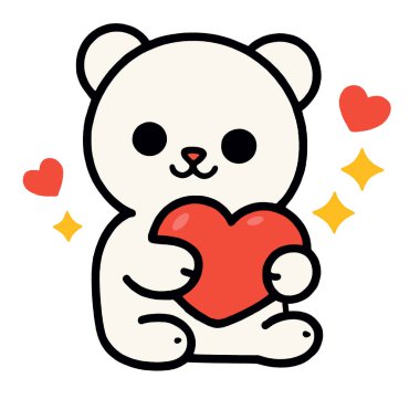 Sevimli bir ayı karikatürü kalp kawaii beyaz hayvan sevimli mutlu illüstrasyon