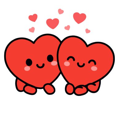 Sevimli bir kalp çizimi, gülümseyen, kızaran, yüzen kalplerle çevrili, ifade eden