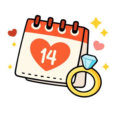 Bir sevgililer günü takvimi yüzüğü. Romantik evlilik teklifini sev. Nişanı kutla.