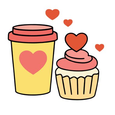 Kahve fincanı kek, tatlı, romantik, sevimli, pembe bir resim.