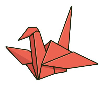 Kırmızı origami turna kuşu, kağıt sanatı, geleneksel Japon gemisi, beyaz arka planda izole edilmiş.