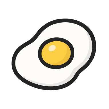 Bir sahanda yumurta ikonu, kahvaltı yemeği, sade düz stil, sarı sarısı, beyaz arka plan, neşeli.