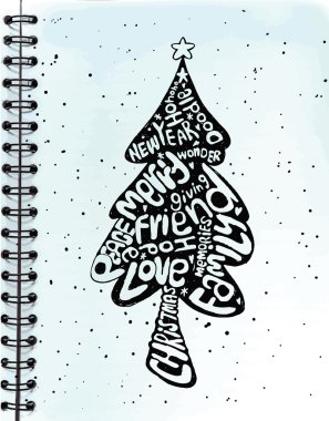 Hand drawing Doodle Silhouette Christmas tree