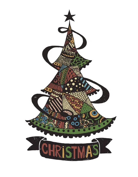 Desenho à mão Doodle árvore de Natal —  Vetores de Stock