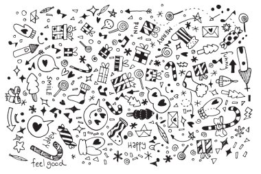 Doodle yılbaşı arka plan vektör çizim