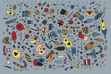 Doodle yılbaşı arka plan vektör çizim