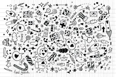 Doodle yılbaşı arka plan vektör çizim