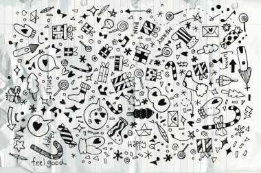 Doodle yılbaşı arka plan vektör çizim