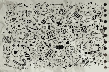 Doodle yılbaşı arka plan vektör çizim