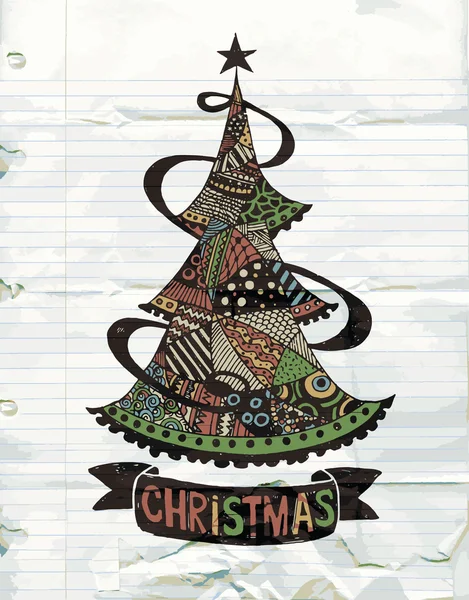 Disegno a mano Albero di Natale Doodle — Vettoriale Stock