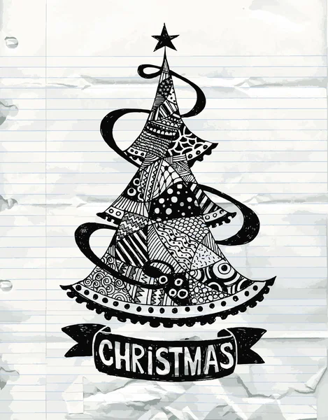 Dibujo a mano Doodle árbol de Navidad — Vector de stock