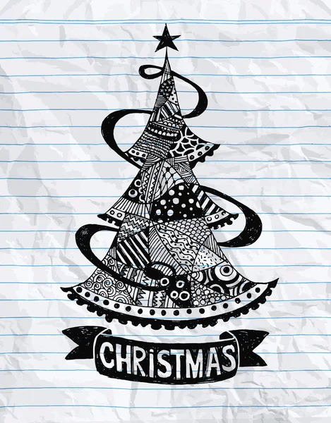 Desenho à mão Doodle árvore de Natal — Vetor de Stock