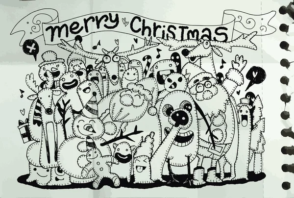 手绘的涂鸦圣诞节背景 — 图库矢量图片