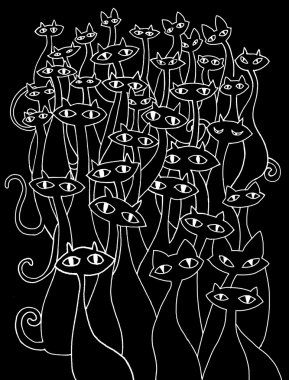 El çizimi Doodle kediler kötü grup