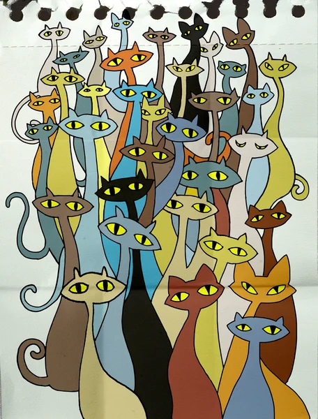 Mão desenho doodle gatos mal grupo — Vetor de Stock