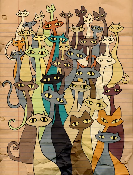 Mão desenho doodle gatos mal grupo — Vetor de Stock