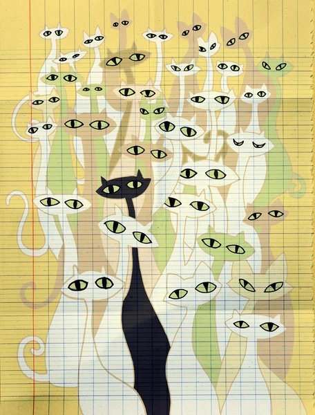 Hand Rita doodle katter onda grupp — Stock vektor