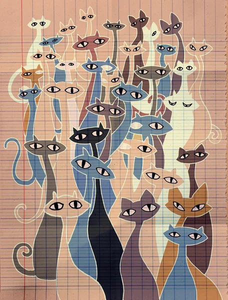 Ruční kresba doodle zlo skupiny kočky — Stockový vektor