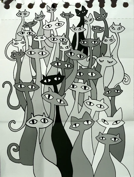 Hånd tegning doodle katte onde gruppe – Stock-vektor