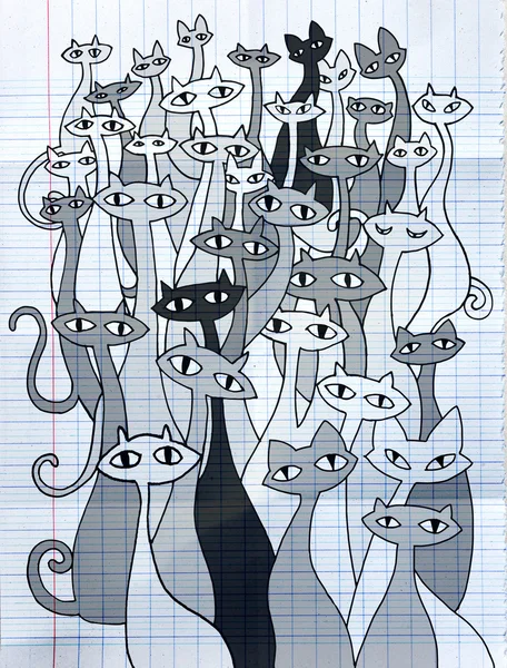 Handzeichnung Doodle Katzen böse Gruppe — Stockvektor