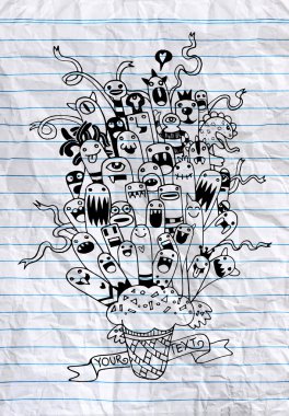 Elle çizilmiş yabancılar ve canavarlar karikatür doodle