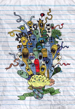 Elle çizilmiş yabancılar ve canavarlar karikatür doodle