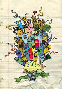 Elle çizilmiş yabancılar ve canavarlar karikatür doodle