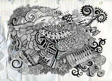 Fantezi etnik desen. soyut elle çizilmiş.