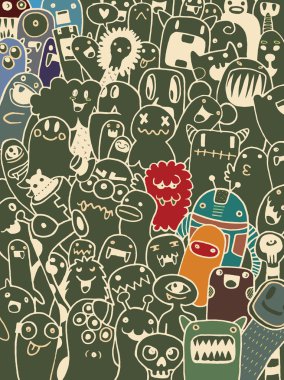 Elle çizilmiş yabancılar ve canavarlar karikatür doodle