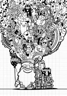 Vektör çizim Doodle yılbaşı arka plan, el çizimi
