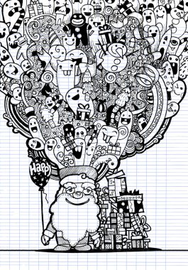 Vektör çizim Doodle yılbaşı arka plan, el çizimi
