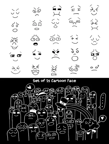 Visages dessinés à la main pour la conception de bandes dessinées. Illustration vectorielle — Image vectorielle