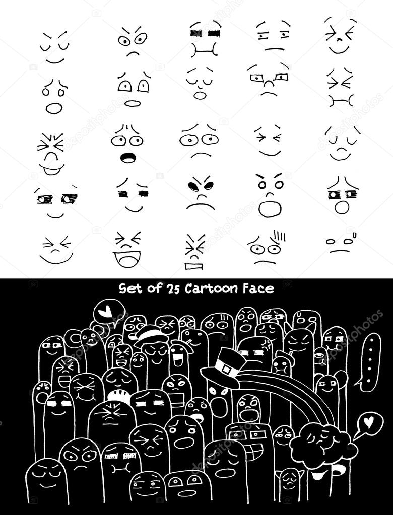 Hand drawn faces set for comics design. Vector illustration
