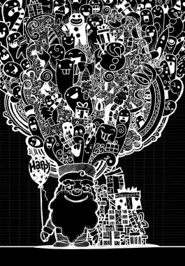 Vektör çizim Doodle yılbaşı arka plan, el çizimi