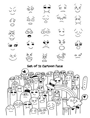 Hand drawn faces set for comics design. Vector illustration clipart