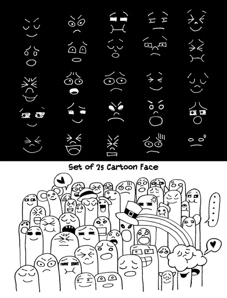 Handgezeichnete Gesichter für Comics. Vektorillustration — Stockvektor