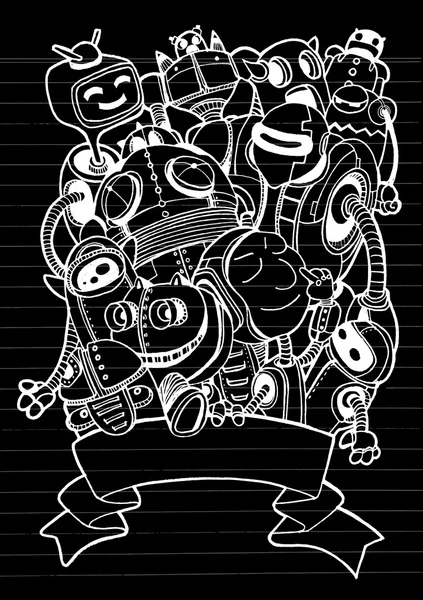 Vector dibujado a mano Ilustración del elemento robot Doodle — Archivo Imágenes Vectoriales