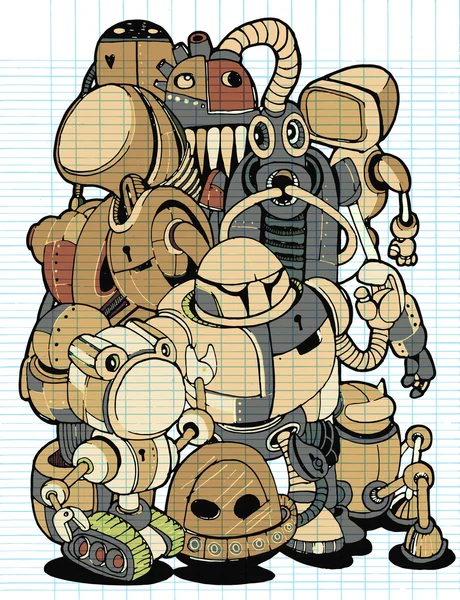 Illustration vectorielle dessinée à la main de l'élément robot Doodle — Image vectorielle