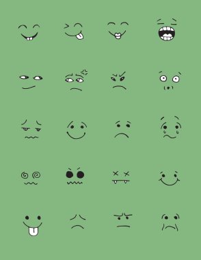 El set çizgi roman tasarımı için yüzleri çekilmiş. Vektör çizim