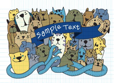 Elle çizilmiş doodle komik hayvan ayarla