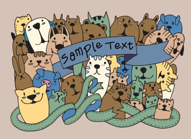 Elle çizilmiş doodle komik hayvan ayarla