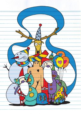 Çizilmiş sevimli Noel ve yeni yıl karalamalar el